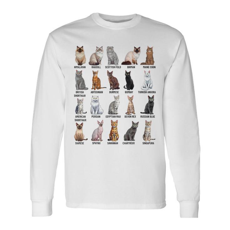 猫の種類教育猫の品種チャートガイド 長袖Tシャツ