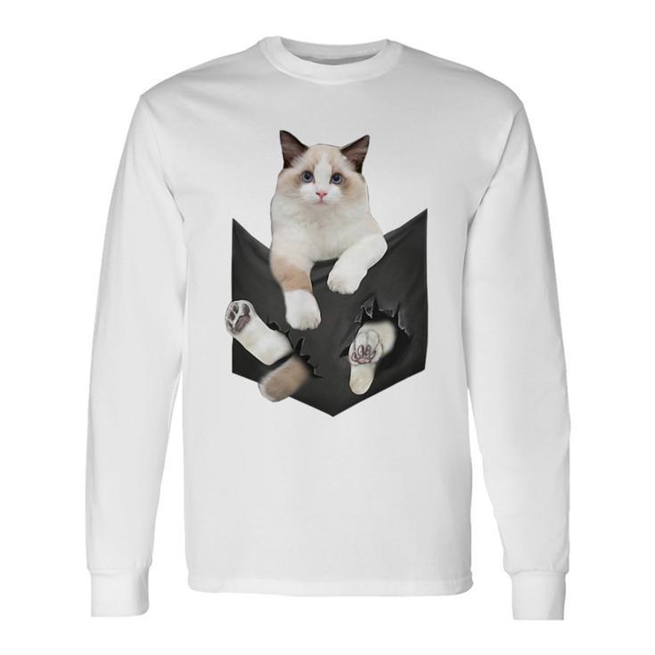 猫好き ラグドール 猫 ポケット入り 長袖Tシャツ