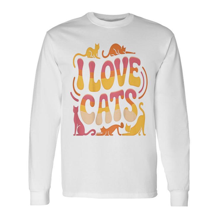 バックプリント 猫好き 引用 おもしろ猫 ミーム I Love Cats 長袖Tシャツ
