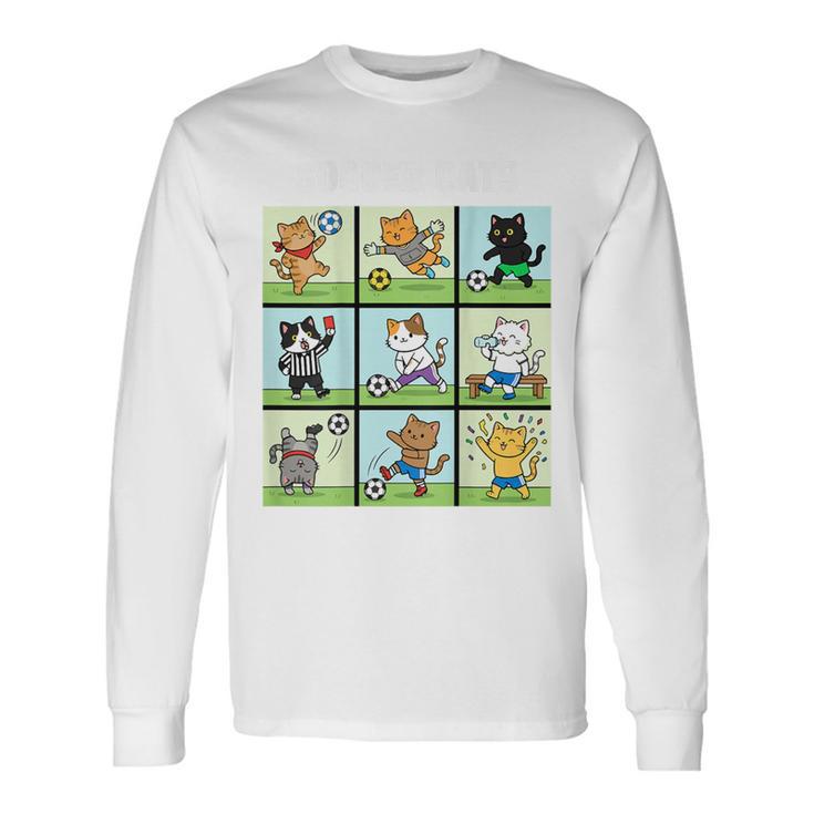 猫好きのためのフィットネス猫サッカーグラフィック 長袖Tシャツ