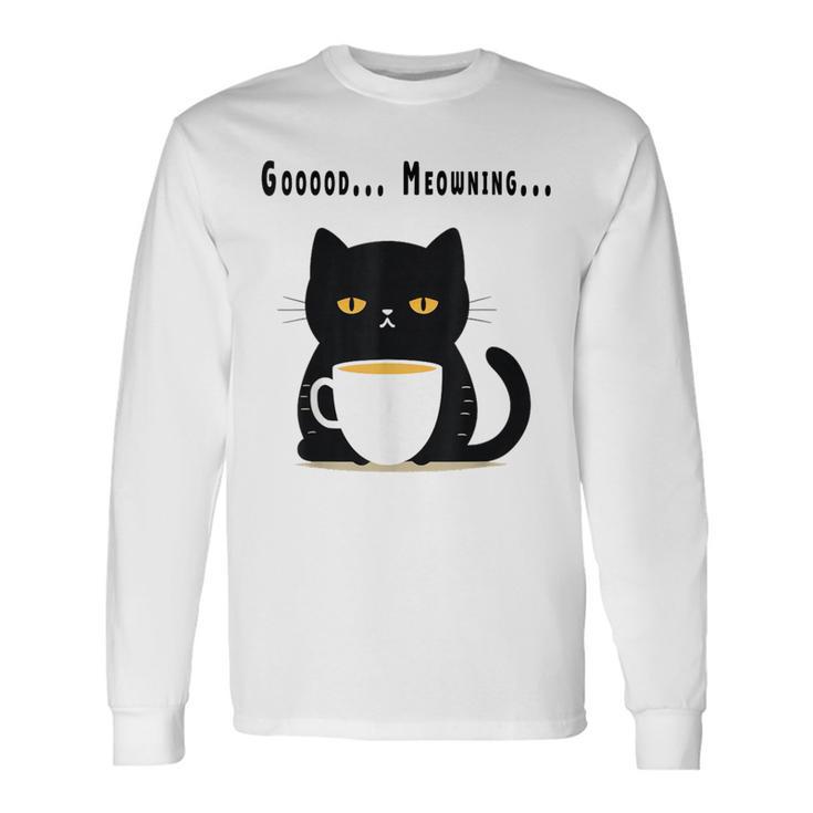 疲れた黒猫 – 月曜日の気分そのまま 長袖Tシャツ