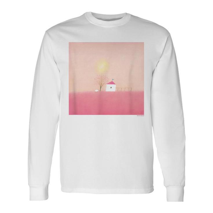 詩とメルヘン 葉祥明 ピンク屋根のぼくの家 長袖Tシャツ