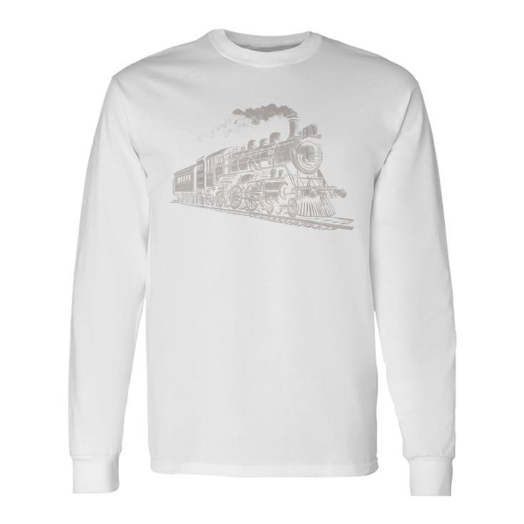 電車 ヴィンテージ グラフィック デザイン スケッチ レトロ 蒸気機関車 長袖Tシャツ