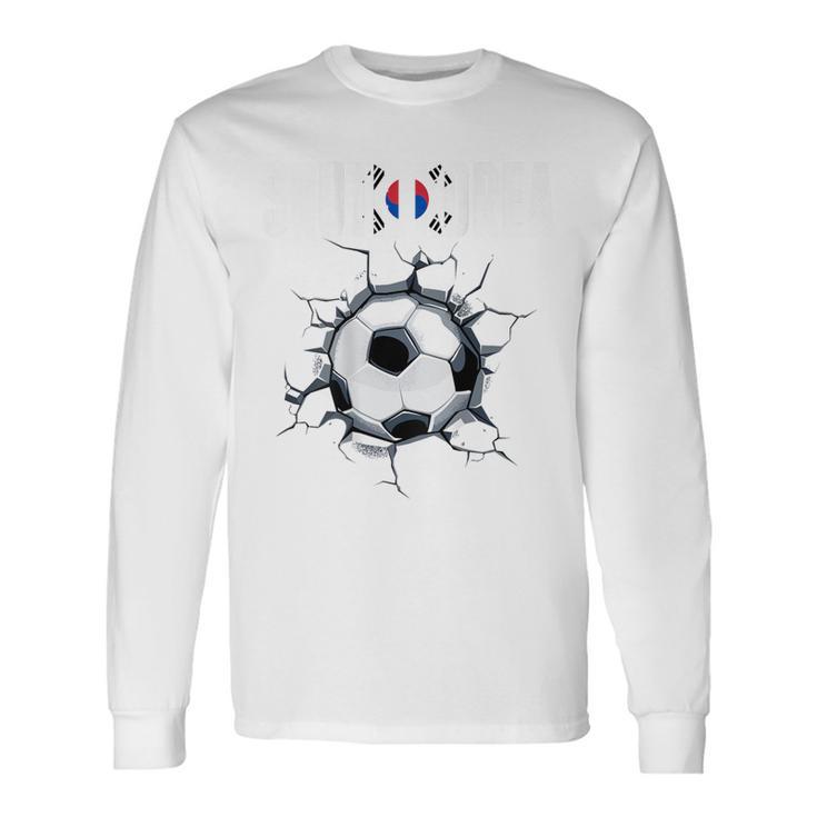韓国サッカーファン 韓国フットボール ひび割れた壁 長袖Tシャツ