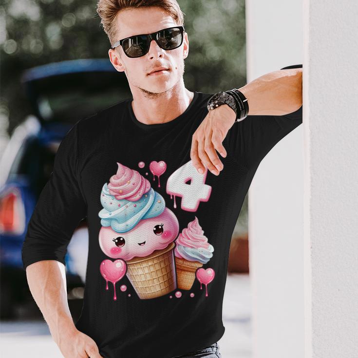 4歳のバースデーガール アイスクリーム 背番号4 長袖Tシャツ 彼への贈り物