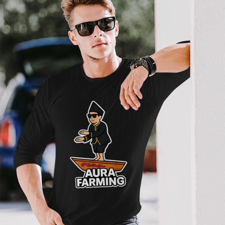 Aura Farming オーラ ウェーブ インドネシアボート ミーム エネルギー バイブ 長袖Tシャツ 彼への贈り物