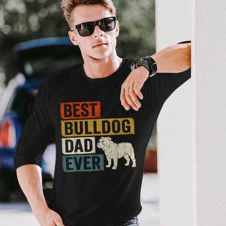 Best Bulldog Dad Ever レトロ ヴィンテージ ブルドッグデザイン 長袖Tシャツ 彼への贈り物