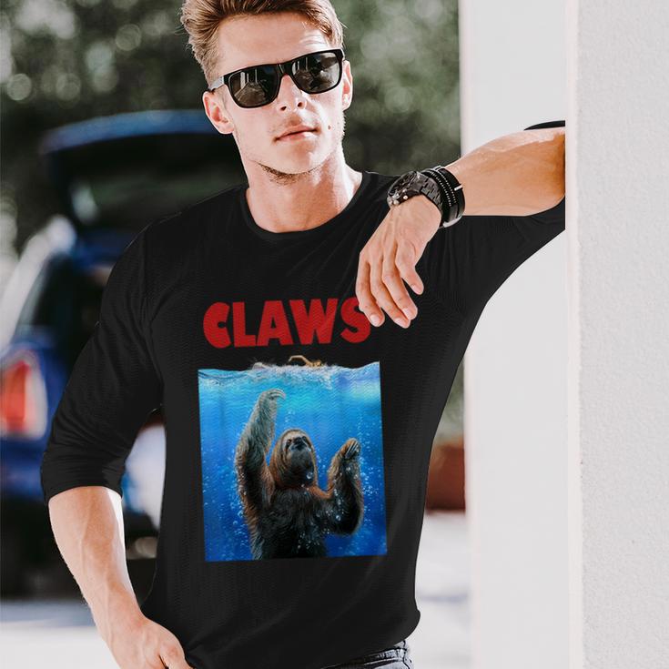 Beware Of Claws 面白いナマケモノ シャーク 映画 パロディ 長袖Tシャツ 彼への贈り物