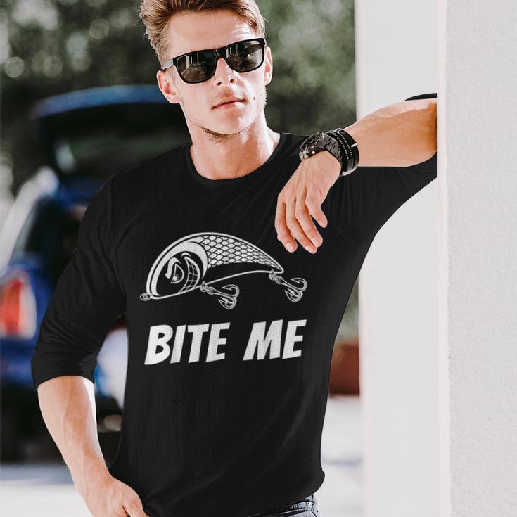 Bite Me フィッシングルアー グラフィックイメージ スカル フィッシュ スケルトン メンズ 長袖Tシャツ 彼への贈り物