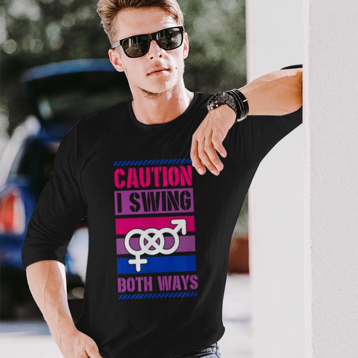 Caution Iwing Both Ways バイセクシャル プライド ジョーク 長袖Tシャツ 彼への贈り物