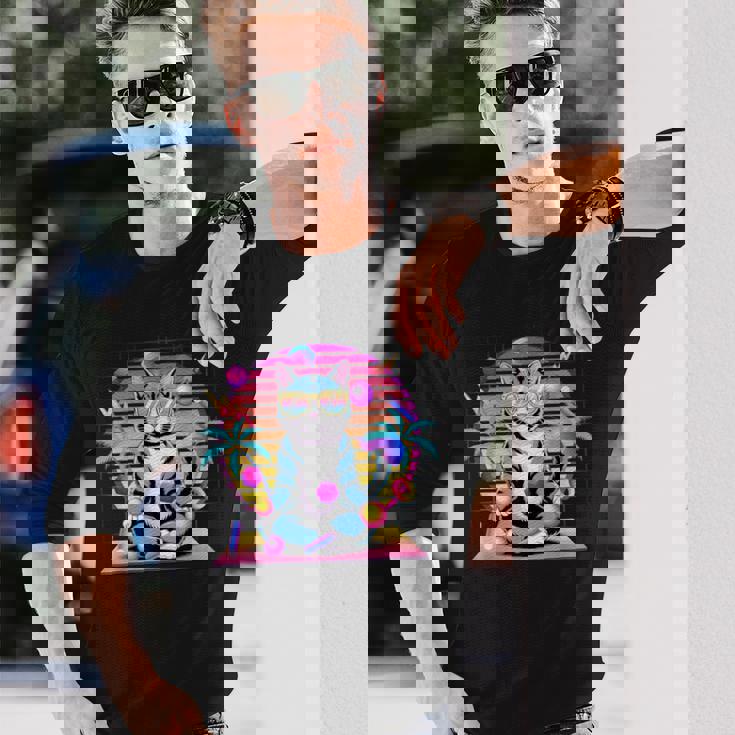 Cool Cat 瞑想 ヴェイパーウェーブ 80年代 レトロ シンセウェーブ 長袖Tシャツ 彼への贈り物