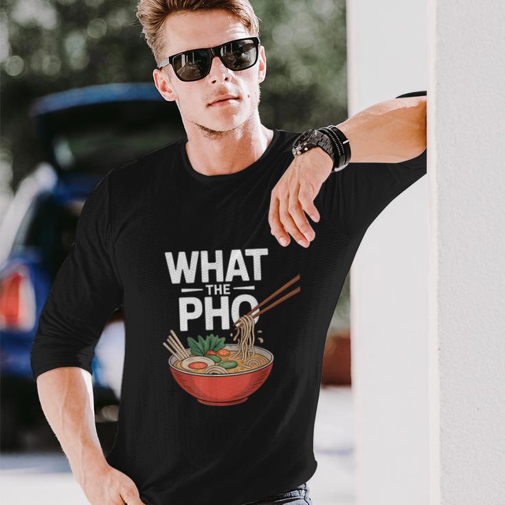 What The Pho こぼれる麺のユーモア 長袖Tシャツ 彼への贈り物