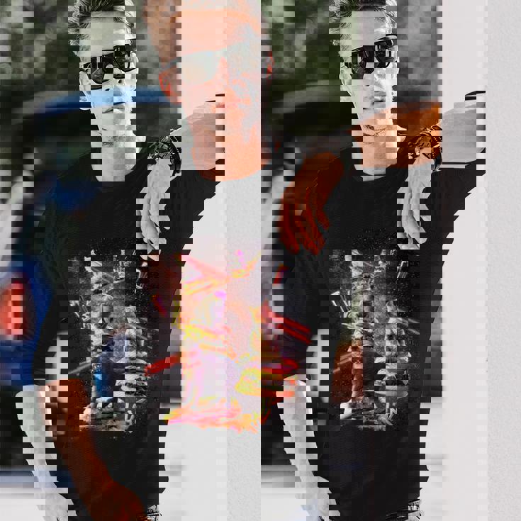 Galaxy Laser Cat On Burger -Pace Cheeseburger Cats 長袖Tシャツ 彼への贈り物