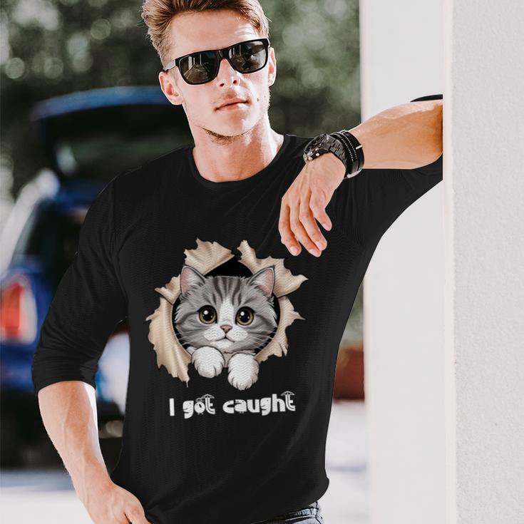 I Got Caught 子猫かわいい 長袖tシャツ 長袖Tシャツ 彼への贈り物