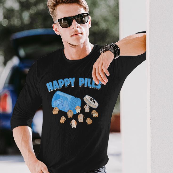 Happy Pills うさぎ 面白い ホーランドロップ バニー 恋人 ユーモア 長袖Tシャツ 彼への贈り物