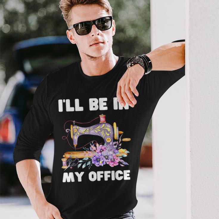 I'll Be In My Office おもしろヴィンテージフローラルミシン 長袖Tシャツ 彼への贈り物