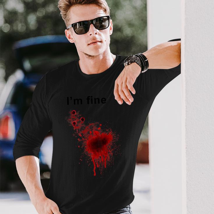 I'm Finearcastic ハロウィン 映画ホラー ゾンビ ファニー ブラッド 長袖Tシャツ 彼への贈り物