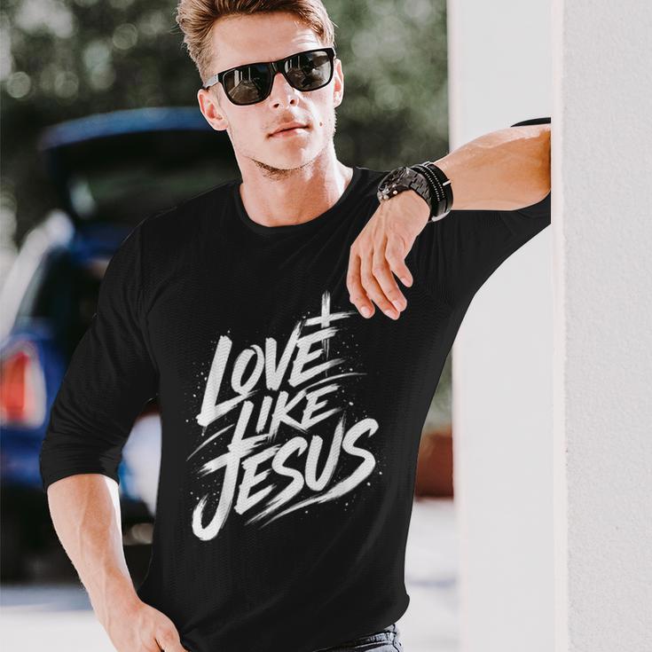 Jesus Love Like Jesus 十字架 クリスチャン 長袖Tシャツ 彼への贈り物