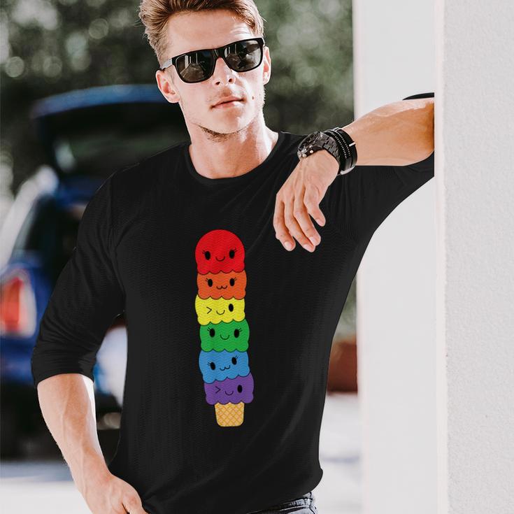 Kawaii Gay アイスクリーム Lgbt プライド レインボー プライド 月間 長袖Tシャツ 彼への贈り物