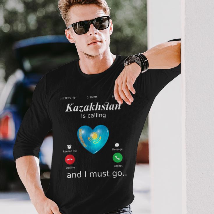 Kazakhstan Ruft Und Ich Muss Gehen カザフスタン国旗tシャツ 長袖Tシャツ 彼への贈り物