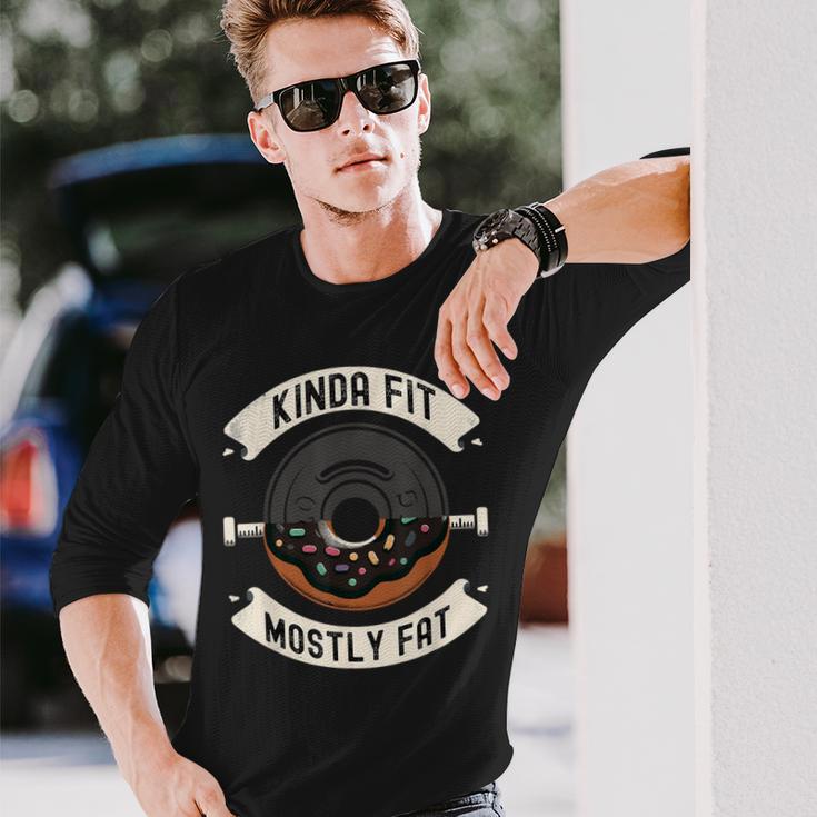 Kinda Fit Mostly Fat Fitness 面白いジムワークアウト 長袖Tシャツ 彼への贈り物