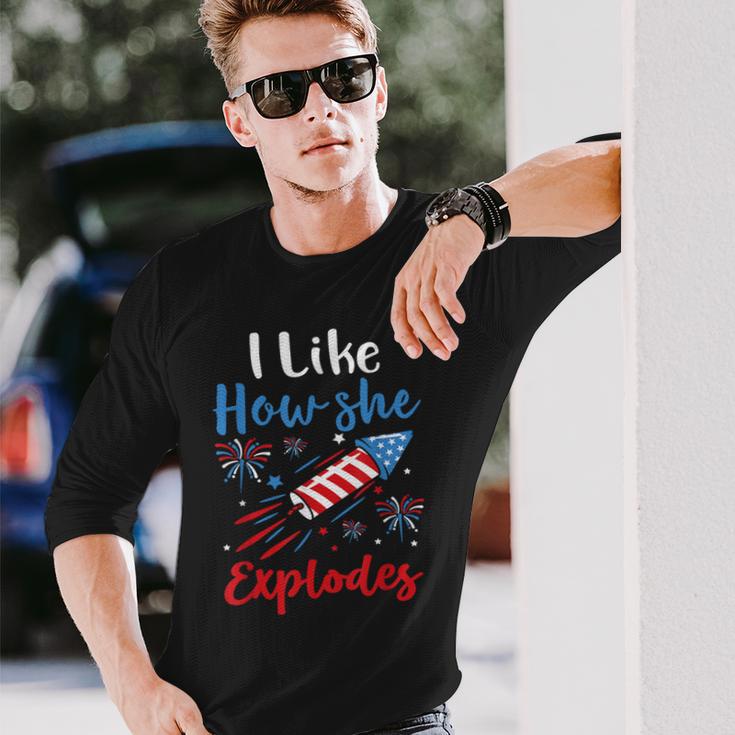 I Likehe Explodes Fireworks 4Th Of July カップル 長袖Tシャツ 彼への贈り物