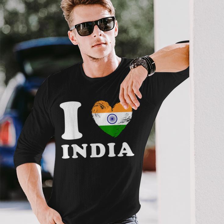 I Love India ハートフラッグインド 長袖Tシャツ 彼への贈り物