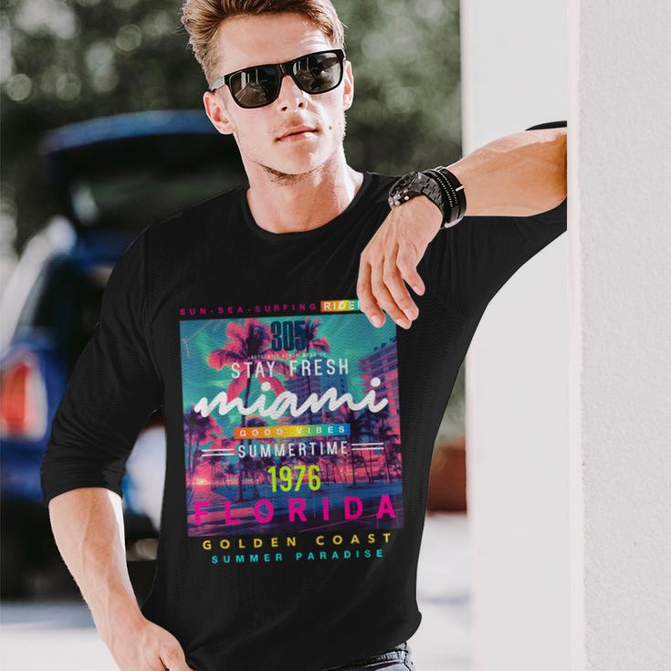I Love Miami & Miami Loves Me Cool Miami Illustration 長袖Tシャツ 彼への贈り物