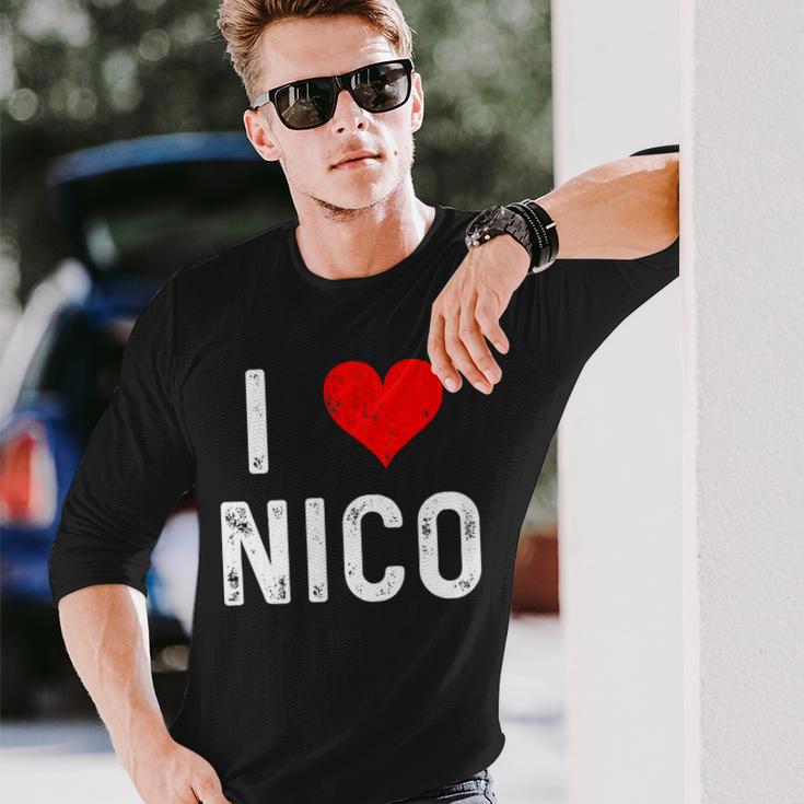 I Love Nico ハート アンティーク調 長袖Tシャツ 彼への贈り物