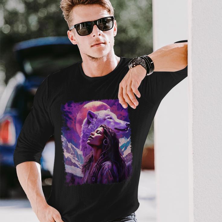 I Love Wolves ビンテージ ネイティブアメリカン 長袖Tシャツ 彼への贈り物