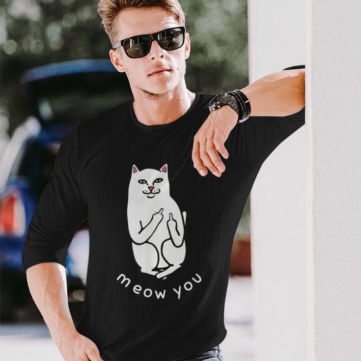 Meow You Cat Moody Cat 中指 猫好き 長袖Tシャツ 彼への贈り物