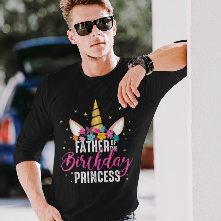Papà Della Festeggiata Padre Regalo Di Compleanno Unicorno Maglietta a maniche lunghe Regalos para él
