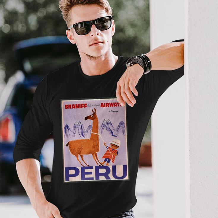 Peru レトロ ヴィンテージ 航空会社 トラベルポスター 長袖Tシャツ 彼への贈り物