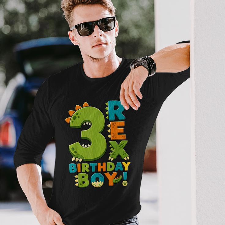 Rawr I'm 3 Three Rex Dinosaur 3Rd Birthday Boy Party 長袖Tシャツ 彼への贈り物