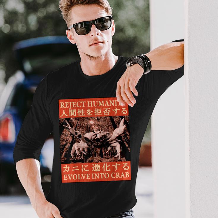 Reject Humanity Evolve To Crab 日本のカニヴィンテージ 長袖Tシャツ 彼への贈り物