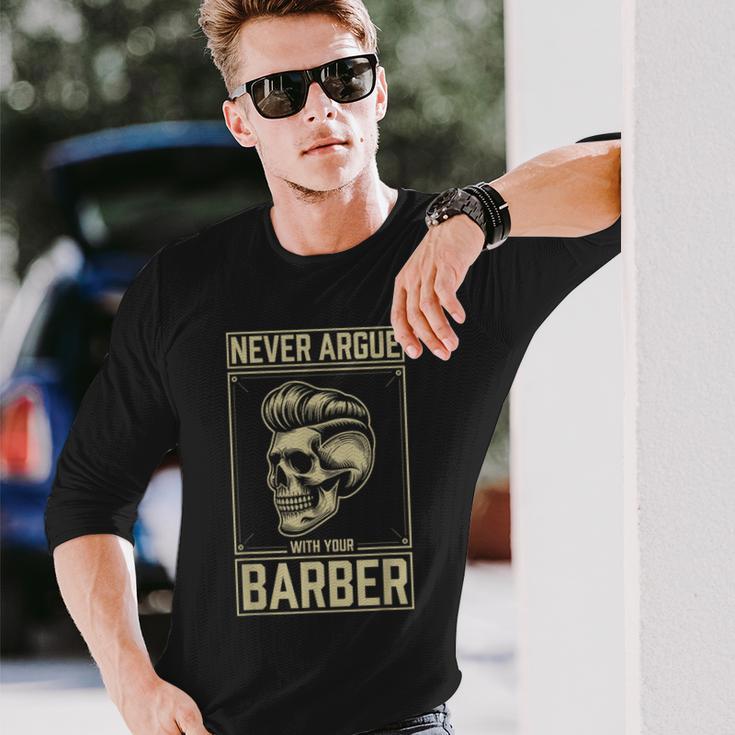 Skull Never Argue With Your Barber クラシック ヴィンテージ バーバー 長袖Tシャツ 彼への贈り物