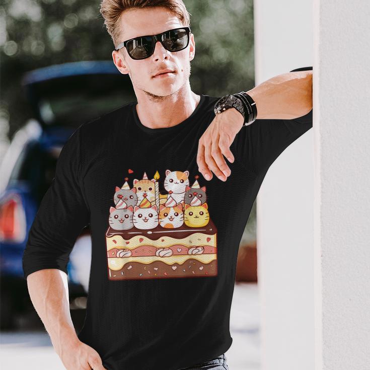 Sweet Icing Party 子猫好き 誕生日ケーキ かわいい猫 長袖Tシャツ 彼への贈り物