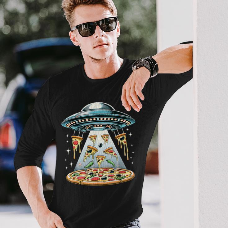 Ufo エイリアン 食べるピザ誘拐 面白い食べ物愛好家 長袖Tシャツ 彼への贈り物