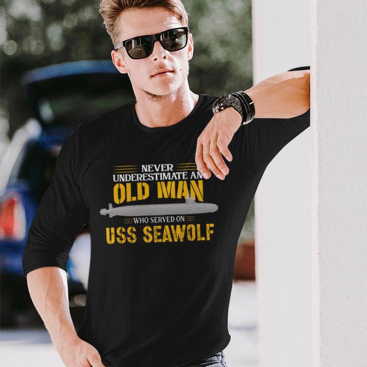 Ussシーウルフssn-21サブマリン 長袖tシャツ 長袖Tシャツ 彼への贈り物