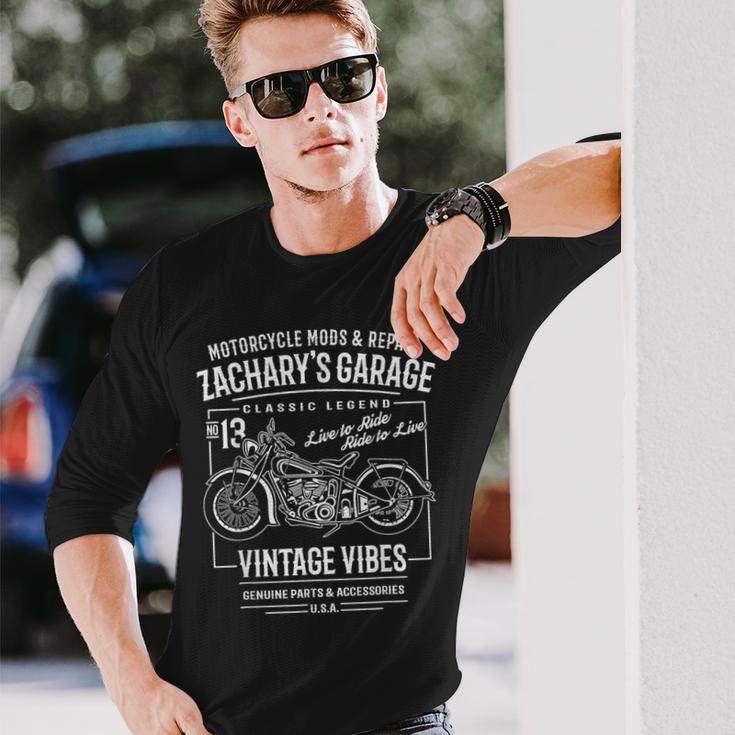 Zacharyのガレージバイクデザイン 長袖Tシャツ 彼への贈り物