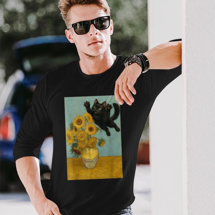 いたずら好きな猫 ひまわり ゴッホ 絵画 猫 長袖Tシャツ 彼への贈り物