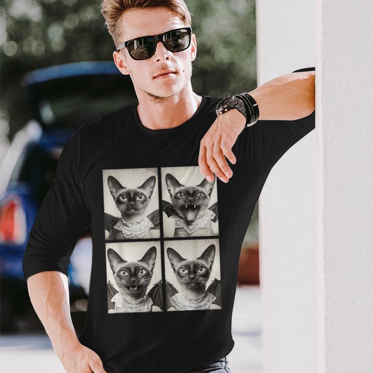 おもしろい 吸血鬼 シャム猫 コウモリのコスチューム 猫 ハロウィン 長袖Tシャツ 彼への贈り物