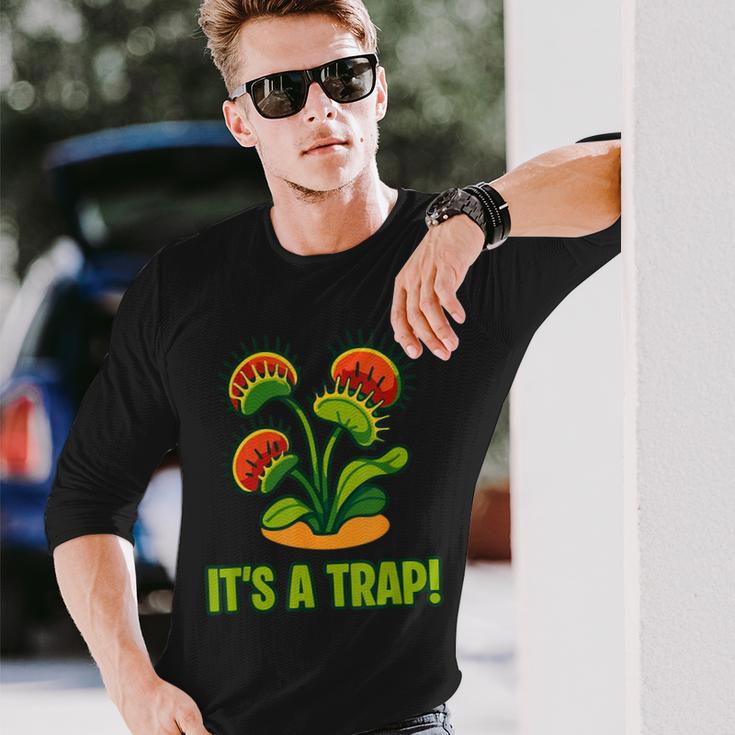 おもしろハエトリグサ It's A Trap 食虫植物 ボタニカル 長袖Tシャツ 彼への贈り物