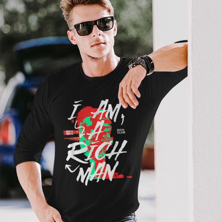 かわいいグラフィック「I Am A Rich Man」 長袖Tシャツ 彼への贈り物