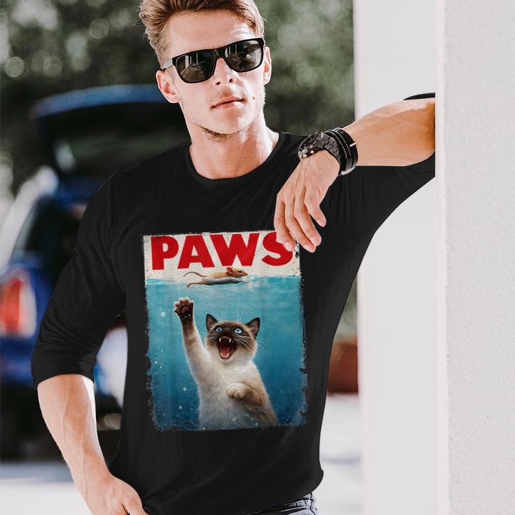 かわいいシャム猫パウズパロディー 猫好きのための猫のミームユーモア 長袖Tシャツ 彼への贈り物