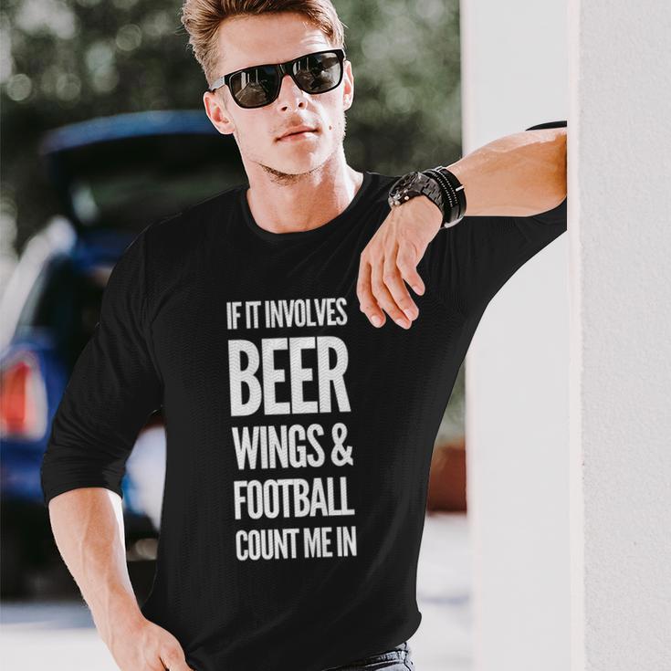 それがビールの翼とフットボールを含むなら、私をカウントイン 長袖tシャツ 長袖Tシャツ 彼への贈り物