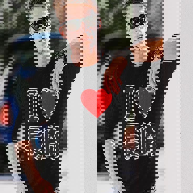 アイラブ・長崎（I Love ハート）Big 大きな文字【47都道府県】ジモtティ 地元愛 旅行お土産 面白 長袖Tシャツ 彼への贈り物