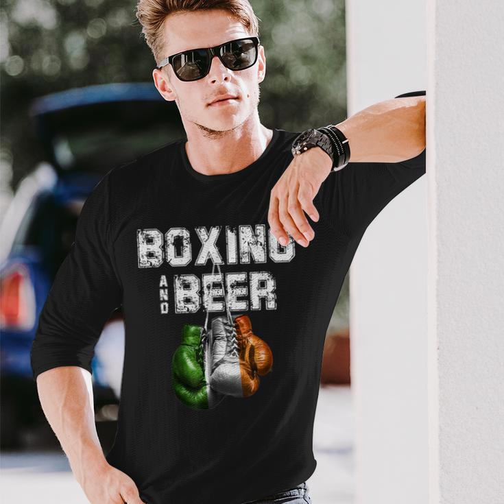 アイルランドのボクシングとビール 面白いアイルランド国旗tシャツ 長袖Tシャツ 彼への贈り物