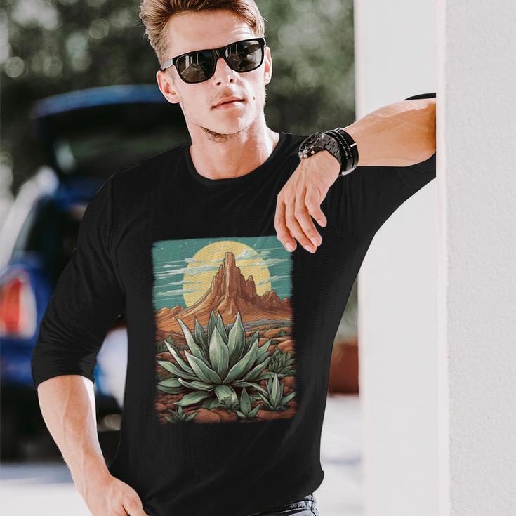 アガベ モンタナ山 アガベ 多肉植物 メキシカン 長袖Tシャツ 彼への贈り物
