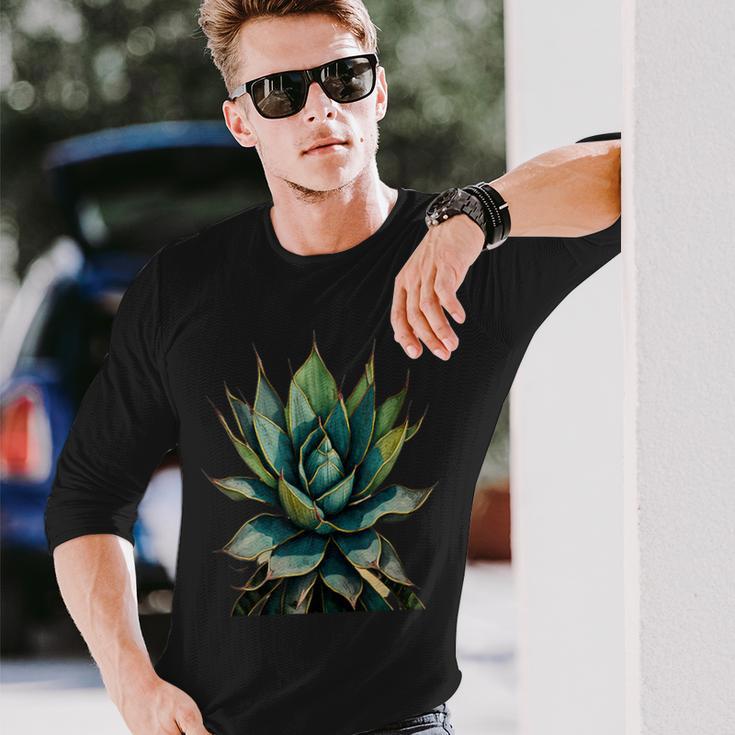 アガベ植物コレクターアガベメキシカン民俗画 長袖Tシャツ 彼への贈り物